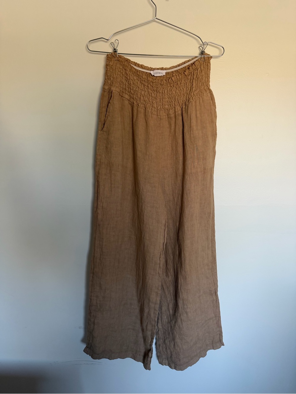 Smocked-Waist Wide Leg Jumpsuit in Brown